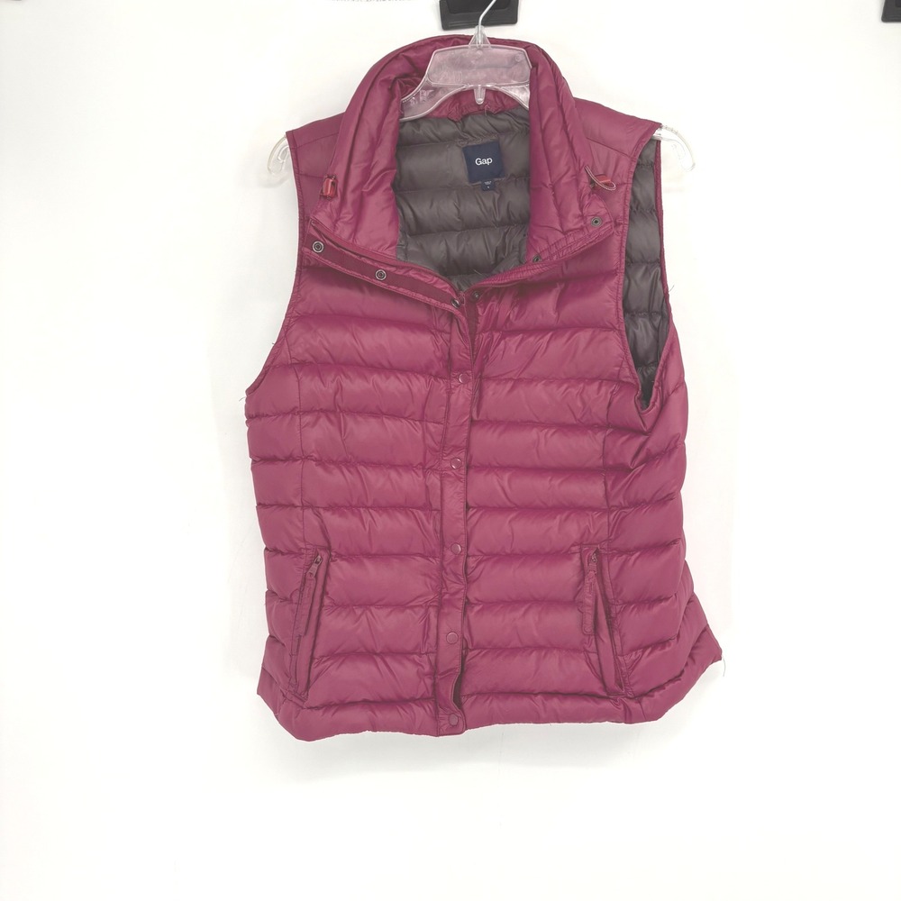 Gap Puffer Vest Womens L Purple Magenta Down Filled Quilted Snap Front